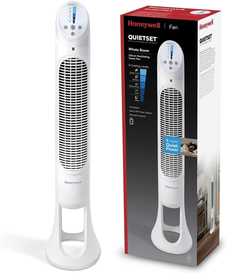 Honeywell QuietSet HYF260 Whole Room Oscillating Tower Fan 5 Speed Remote