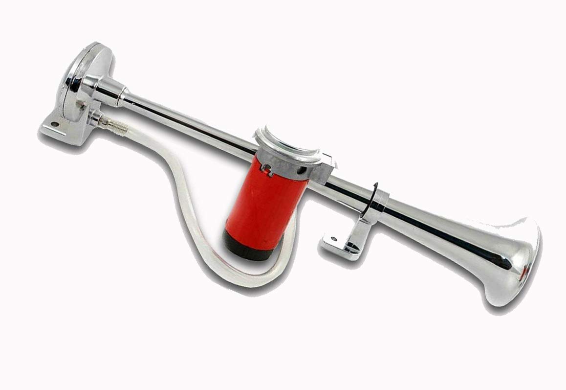 12V 150 DB 42 CM BIG TRUMPET AIR COMPRESSOR HORN CHROME FOR TRUCK LORRY PICKUP TRAILER CAMPER MOTORHOME BUS VAN CAR 4x4