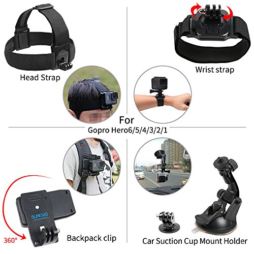 SUREWO Basic Outdoor Accessories Kit for Gopro Hero 6/5/4 Black Hero 5/4 Session 4 Silver 3+ SJ4000/5000/6000 and Sony Sports Dv and More