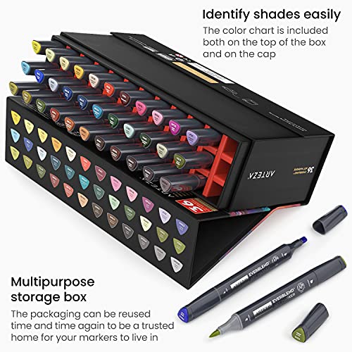 ARTEZA Alcohol Brush Markers, Set of 36 Colors, EverBlend Flora Tones