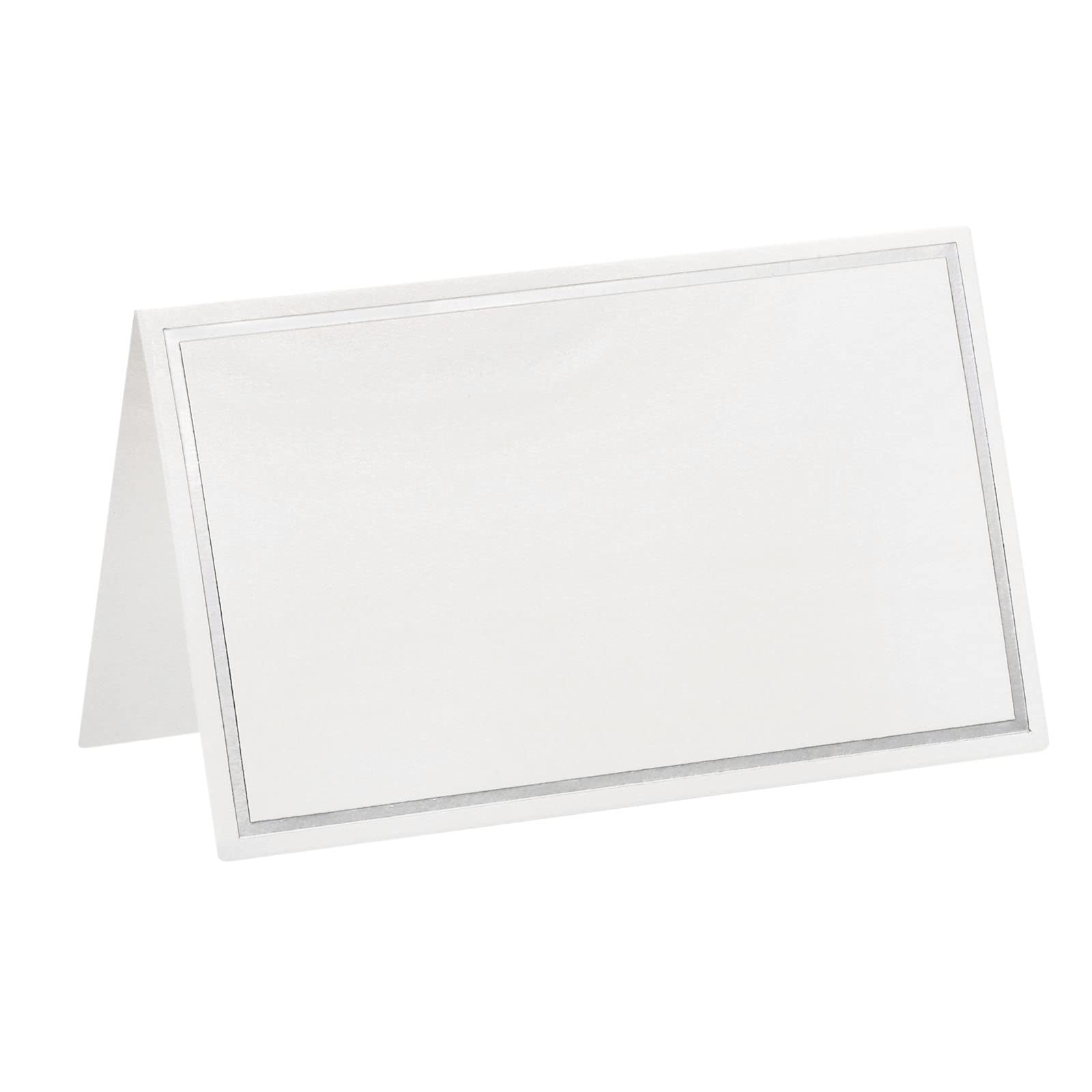 PATIKIL Greeting Cards,25Pcs Favor Decor Foldable Blank Card for Wedding Party DIY Table Name Place Cards,Silver Tone White