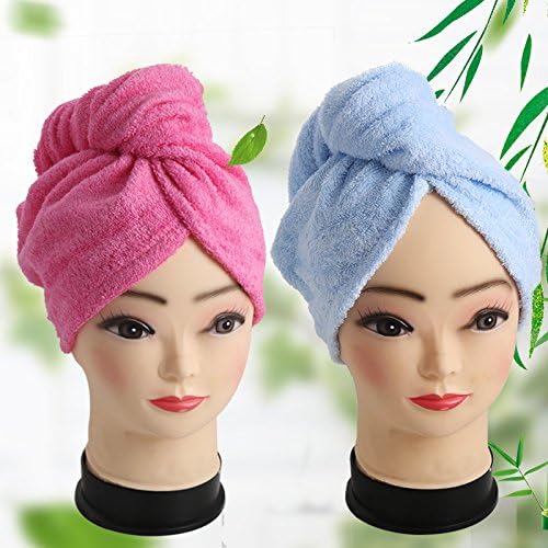 Cooptop Women's Bamboo Hair Turban Towel Twist Wrap Fast Drying Absorbent Bamboo Fiber Dry Hair Cap for Mother Sister Daughter, 2 Pack (Light Blue and Rose)
