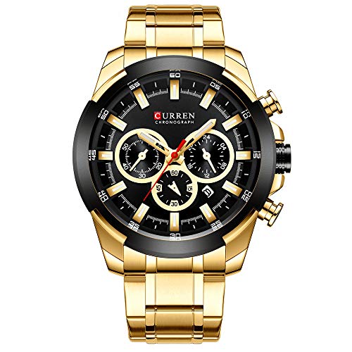 Curren hombres negocios reloj exquisito clásico aleación caso acero inoxidable pulsera banda reloj moda 3 ATM impermeable cuarzo reloj