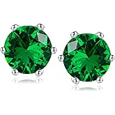 RANDES 925 Sterling Silver Birthstone Earrings for Women Small Stud Earrings Round/Princess Cut Gemstone Earrings Birthstone Jewelry