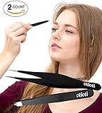 Slant Tweezer-Pointed Tweezers 2 Pack Set Stainless Steel-Eyebrow,Ingrown Hair,Splinter Removal