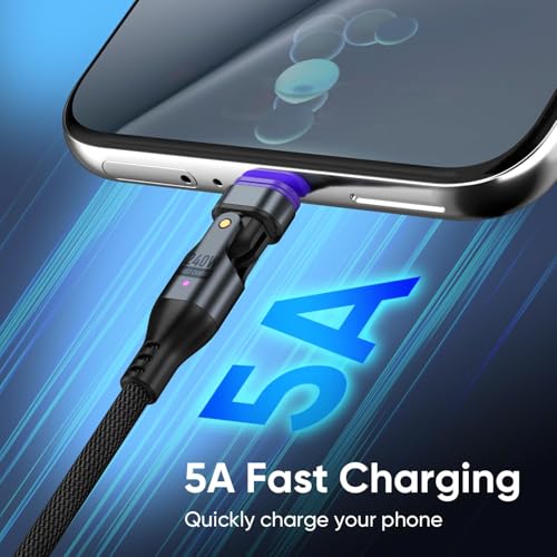 KASTWAVE 240W Magnetic Charging Cable, 180°Rotating USBC to USB C Magnetic Data Cable, Micro USB Magnetic Phone Fast Charger Cable Data Transfer for Laptop/Tablet/Smart phone (6ft)