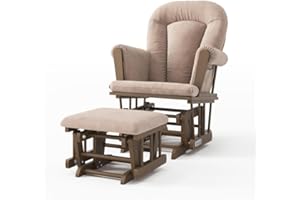 Child Craft Tranquil Glider Rocker and Ottoman Set, Padded Cushion with Storage Pockets, Solid Wood Base & Frame (Cocoa Bean Brown Frame with Blush Microfiber Foam Cushion)