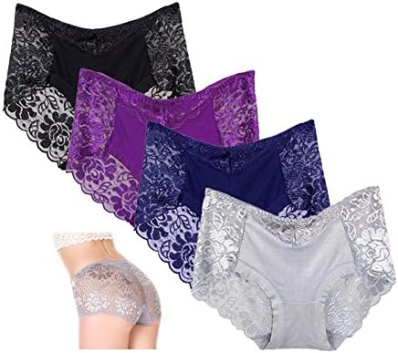 JKJK Hipster Panties, Low Rise Lace Briefs for Women, Women's Sexy Comfy Full Coverage Underwear Boxer Pack 4 (XS (with Large Tag)) …