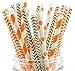 Food With Fashion Thanksgiving Dinner Straws - 25 Pack Cute Disposable Orange & Brown Paper Straws for Fall/Harvest Party