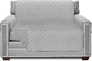 Sofa Shield Armchair Slip Cover with Patented Strap, Cushion Protector, US Designed Reversible Stain and Dog Tear Resistant Slipcover, 48 inch Seat, Washable Covers for Dogs Pets, Light Gray