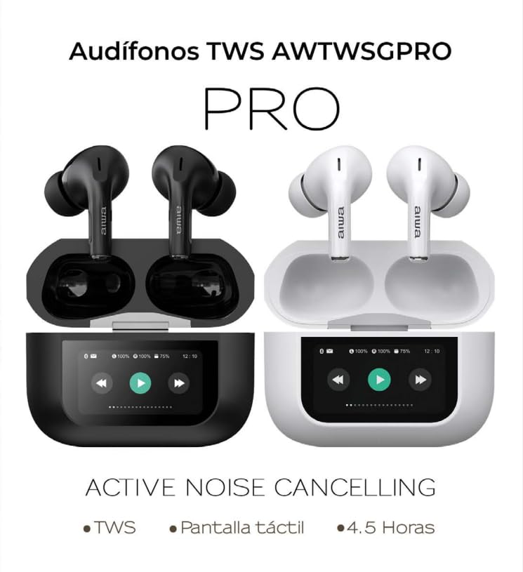 Aiwa Audífonos Bluetooth TWS con ANC, Negro