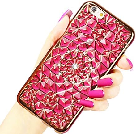 iPhone 6 Case,iPhone 6S Case,admon Luxury Sparkle 3D Bling Diamond Glitter Flexible Soft Rubber TPU Protective Case Cover(Rose Red)