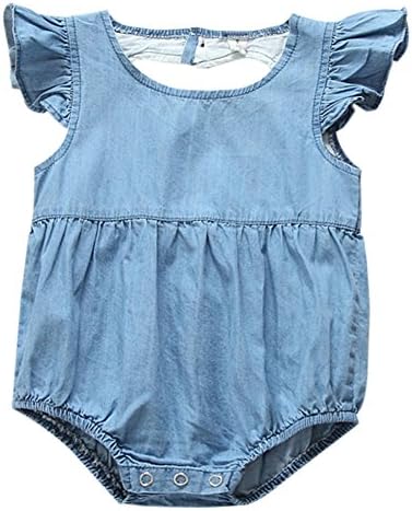 Baby Girls Denim Splicing Ruffle Sleeve Cutout Back Romper Jumpsuit (18-24 Months, Blue)