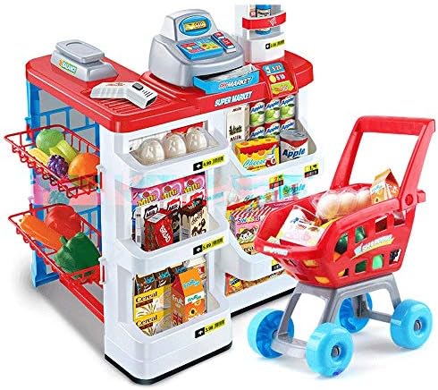 Amazon Co Jp Zaiqu 子供用 おもちゃ シミュレーションゲーム ラージ スーパーマーケット キャッシュレジスター おもちゃ 女の子 手押しショッピングカートセット 誕生日ギフト 早期教育玩具 ホーム キッチン