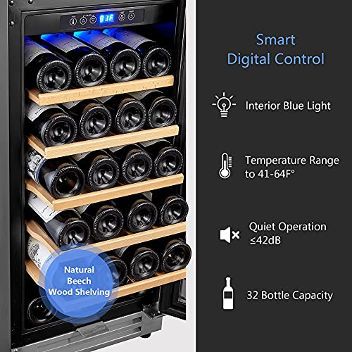 Karcassin 15 Inch Wine Cooler, Mini wine Fridge 32 Bottle with