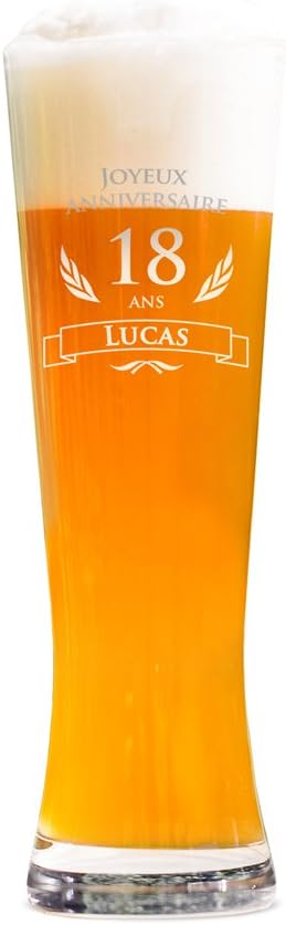Amavel Verre A Biere Blanche Avec Gravure Personnalisee Joyeux Anniversaire 18 Ans Prenom Env 0 5 L Amazon Fr Cuisine Maison