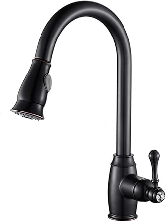 Fzhlr Luxury Pull Out Black Kitchen Faucet Solid Brass Swivel Pull