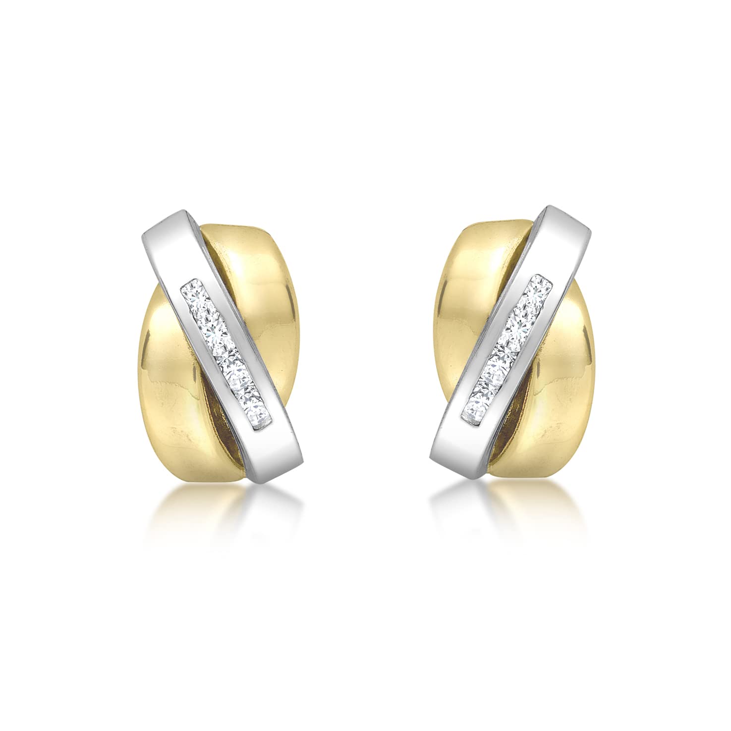CARISSIMA Women's 9 ct Yellow and White Gold Cubic Zirconia Three Band Earrings, Large