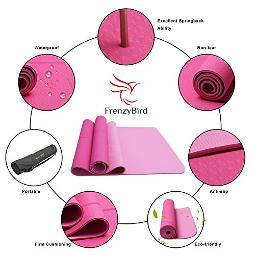 FrenzyBird Eco-Friendly,Reversible,Non-Slip,Double-Sided TPE Yoga Mat with Body Alignment System,Oxford Mat Bag and Strap, Free of PVC and Other Harmful Chemicals, ¼ inch Thick,Ideal for Yogis - Thumbnail 5