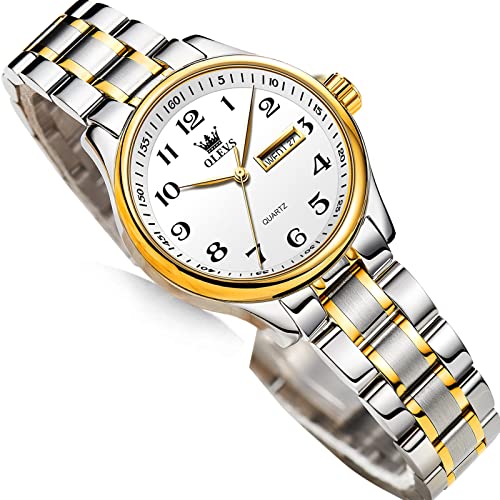 OLEVS Luxury Ladies Watches,Women's Watch with Day and Date,Female Watch for Small Wrist,Gold Stainless Steel Watches for Women,Easy Read Ladies Wrist Watches Waterproof（Adjustable Strap