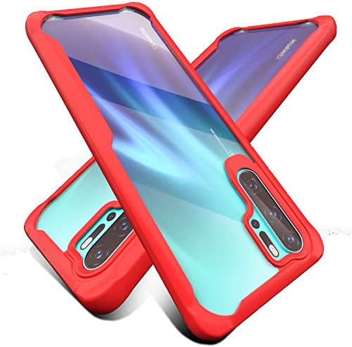 GPFILE P30 Pro Case for HuaWei – Clear Hard Back with Soft TPU Shockproof Bumper Cover Protective Case with Air Cushion for HuaWei P30 Pro(Red)