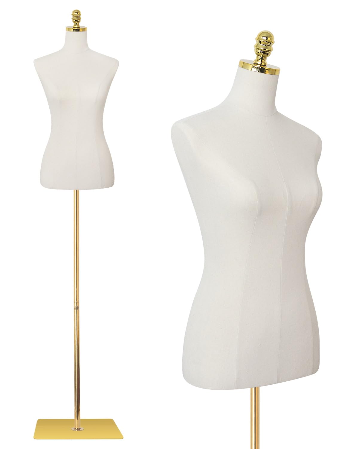 Photo 1 of SHAREWIN Mannequin Torso Dress Form 40.55-73.23 Inch Height Adjustable Female Model Display Mannequin Body with Metal Bracket and Rectangular Base for Sewing Dressmakers Dress Jewelry Display, Beige