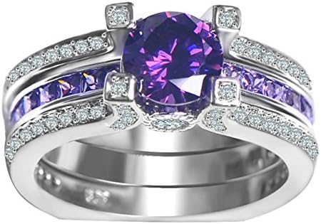 JBL Couple Charming Purple Crystal Zircon Set White Gold Filled Birthstone Double Bridal Women Wedding Ring