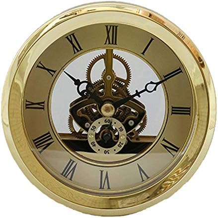 DEEWISH Movement, Transparent Skeleton Clock Inserts Recessed Quartz Clockwork Table Clock European Style Clock DIY (Diameter 103mm, Gold)