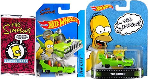 The Homer Hot Wheels 2 Car Set - Retro Entertainment & HW City #89 + Simpsons Trading Card Pack