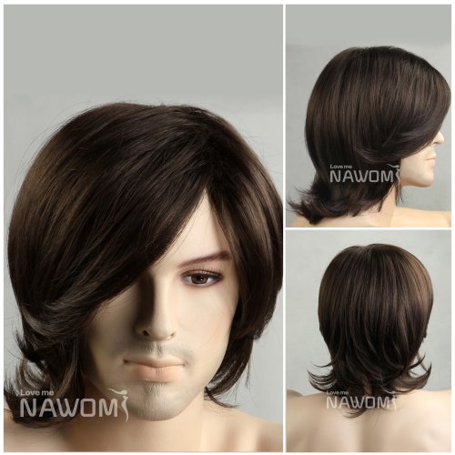GOOACTION Fashion Male Short Dark Brown Wigs for Men Synthetic Natural Full Hair Wig