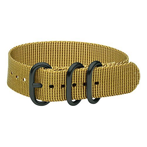 Clockwork Synergy - 3 Ring Heavy NATO PVD Black Watch Strap Bands (26mm, Desert Khaki)