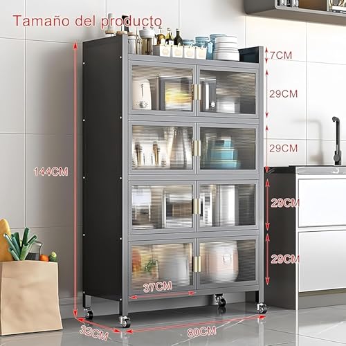 Vabches Alacenas para Despensa de 5 Niveles, Estante de Cocina con Ruedas Muebles para Cocina, Estante de Horno de microondas Muebles despensa Organizador de Cocina Alacenas (Gris)