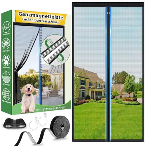 HOFUDON Fly Screen Balcony Door Magnetic 90 x 210 cm, Full Continuous Magnetic Closure No Gaps for Fibreglass Fly Screen Door, Insect Protection, No Drilling, Tear-Resistant, Weatherproof, 4 cm Strap Top