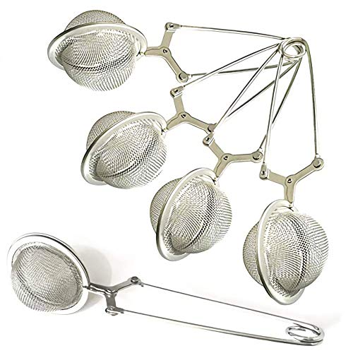 5 Pack Snap Ball Tea Strainer with Handle, Loose Leaf Tea Mesh Stainless Steel Ball Shape Tea Infuser and Filters