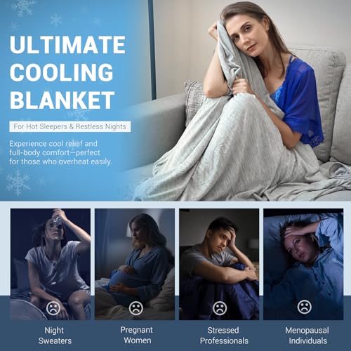 Elegear Cooling Blanket, Revolutionary Twin Size Summer Blanket, Absorbs Body Heat to Keep Cool on Hot Nights, Q-Max 0.4 Cooling Fiber,100% Cotton Blanket - Grey, 59"x79"