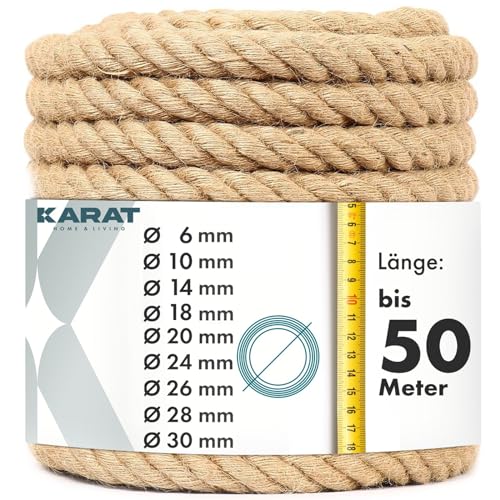 KARAT Kletterseil 30m 30mm Dicke Juteschnur, Tau Seil aus 100% Natur Jute extra Starke Juteband Schnur, Kordel Garn für Sport, Garten Dekoration, Bast