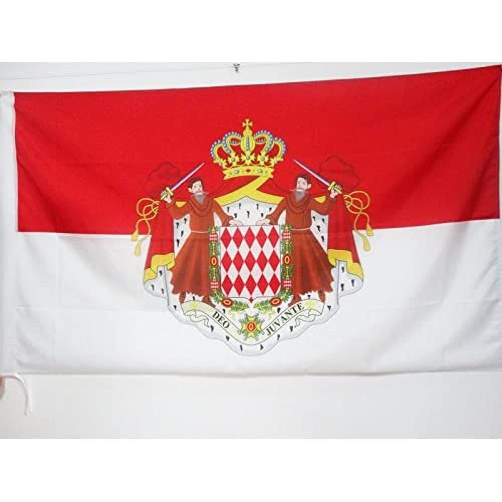 AZ FLAG - Monaco Coat of arms Flag - 2x3 Ft - Monégasque Banner with Sleeve - 100% Polyester - Fade Resistant - Vivid Colors - 2' x 3' Feet - 90x60 Cm