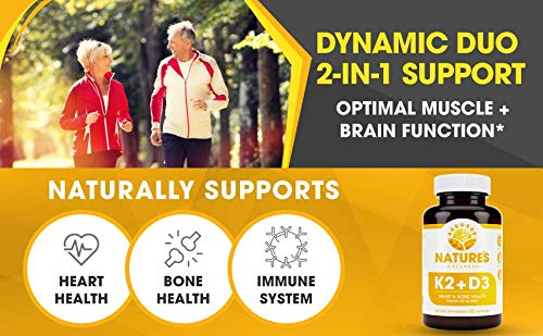 Vitamin K2 (mk7) with D3 Supplement for Best Absorption - 2-in-1 Support for Heart Health and Strong Bones | Vitamin D & K Complex | D3 5000 IU + K2 100 mcg | GMO & Gluten Free - 60 Count