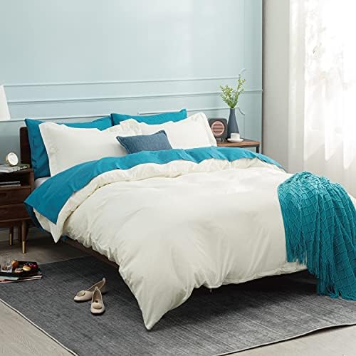 BEDSURE Ivory Duvet Covers Queen Size Washed Duvet Cover, Soft Queen