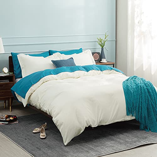 BEDSURE Ivory Duvet Covers Queen Size Washed Duvet Cover, Soft Queen
