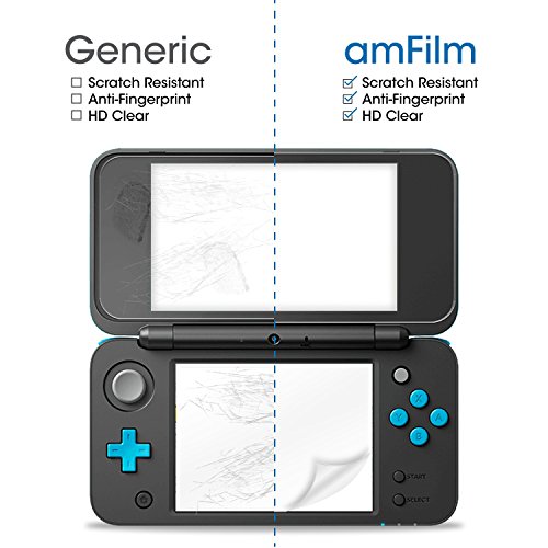 Nintendo 2DS XL Screen Protector Pack, amFilm [2 GLASS Top, 4 PET
