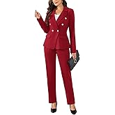Aotasely Women's 2 Piece Suits Business Casual Outfits Double Breasted Blazer Pantsuits Professional Office Work Sets
