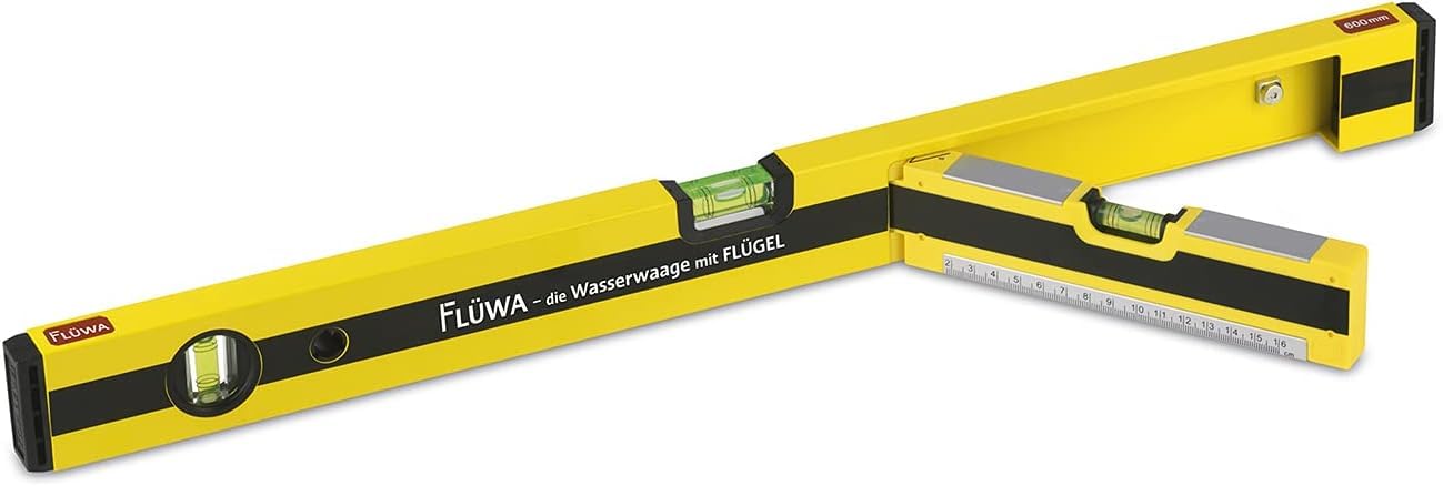 FLÜWA Spirit Level with Wing 40 cm | With Printed Protractor (45° & 90°) & Magnetic Base | Fold-Out Wing for Levelling in Two Directions Simultaneously