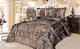 Tache 6 Piece Solid Brown Floral Shades of Espresso Ruffle Comforter Quilt Set, King Size