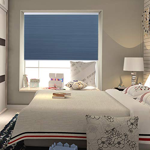 Grandekor 34x64 inch Blackout Blinds Cordless Blinds Cellular Fabric Shades Honeycomb Door Window Shades Ocean Blue-White