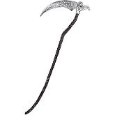 Grim Reaper Scythe Prop,Plastic Grim Reaper Staff Costume Accessories,Faux Scythe Blade Halloween Dress Up Party Silver