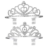 Pixnor Princess Tiara Crown with Comb Wedding Party Children Flower Girl Heart-Shape Crown for Kids Baby Birthday Party Decorations, 2Pack