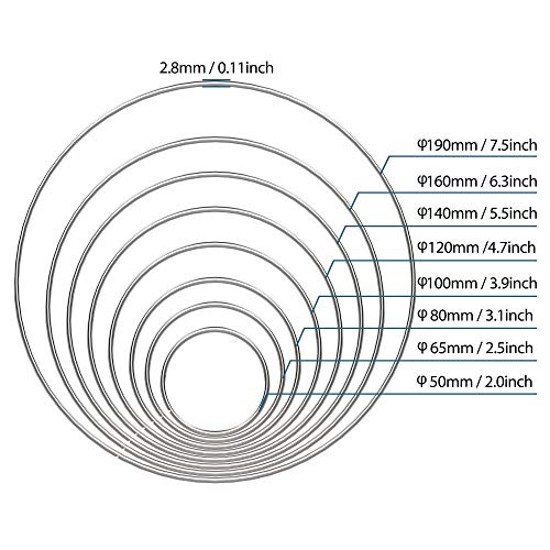SOSMAR 16PCS Metal Rings Hoops 8 Sizes Craft Silver Rings for Dream Catcher, Wieldable Metal Ring for MacramÃ© Wedding DÃ©cor DIY Handcraft Project (2/2.5/3.1/3.9/4.7/5.5/6.3/7.5inch) Silver