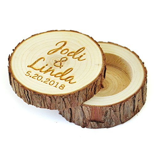 Personalized Wood Wedding Ring Box with Name & Date,Wedding Ring Bearer, Custom Rustic Wedding Ring Box