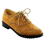 FOREVER GD61 Women's Lace Up Low Chunky Heel Casual Oxford Shoes